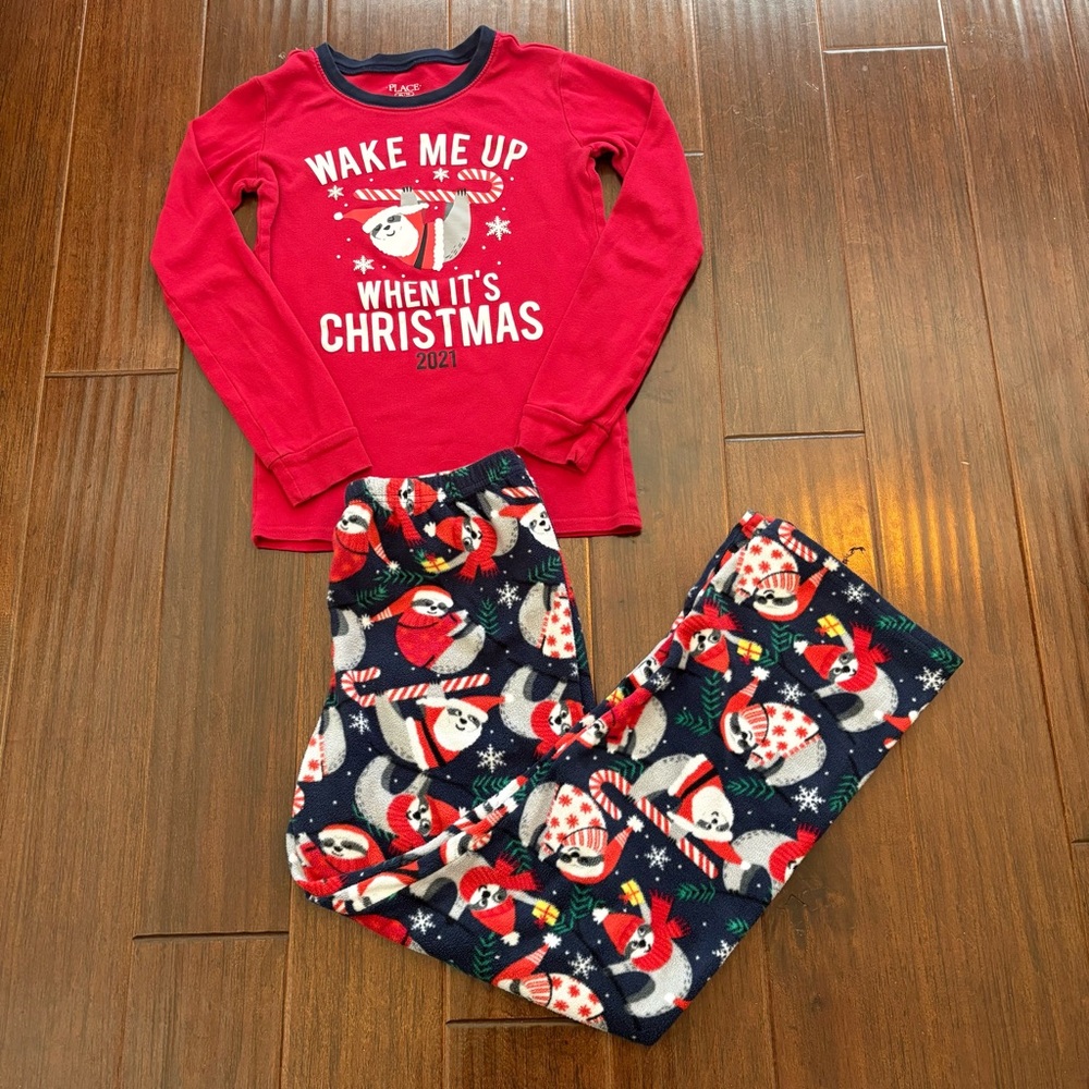 Kids / Boys Girls Unisex Christmas Sloth Long Sleeve Pajama Fleece Pant Set